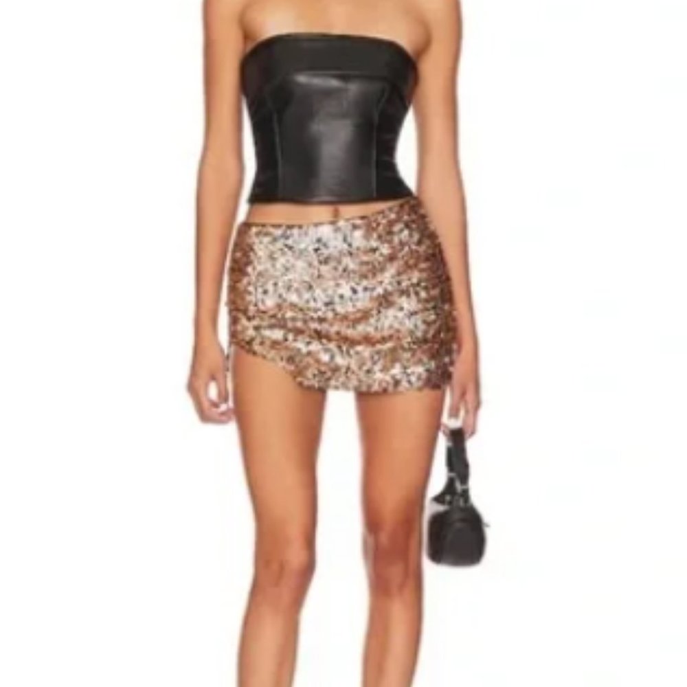 NWT Free People Annalise Sequin Mini Skirt Rose Gold Silver Gold Metalic 8